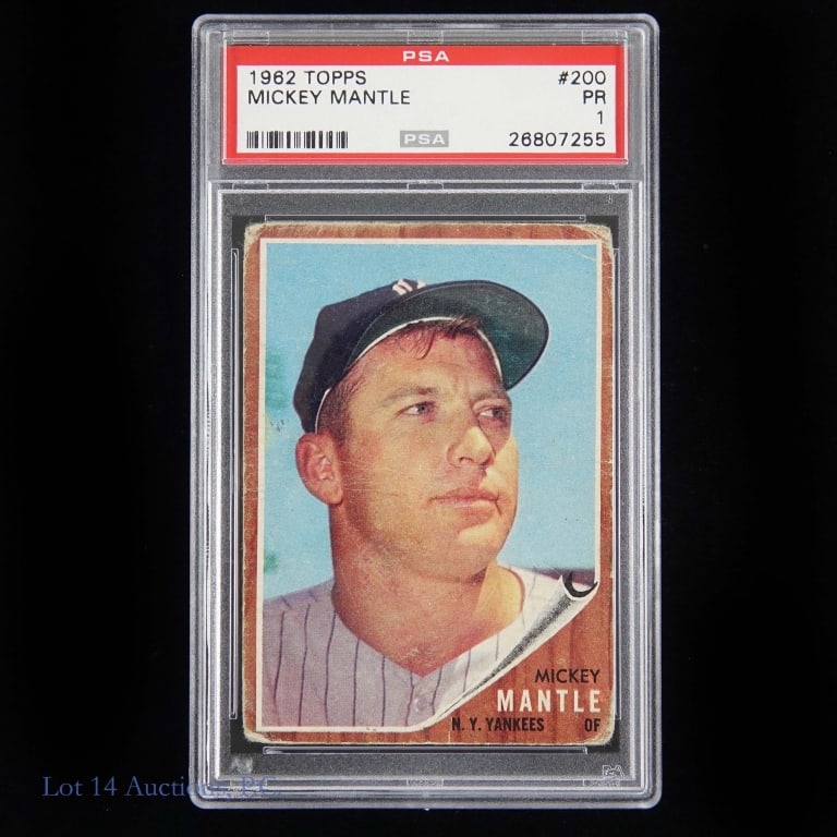 1962 Topps #200 Mickey Mantle (PSA 1): 1962 Topps #200 Mickey Mantle MLB Baseball Trading Card (Graded PSA 1 - PR) (PSA Certification: 26807255). Please see images for details regarding condition.