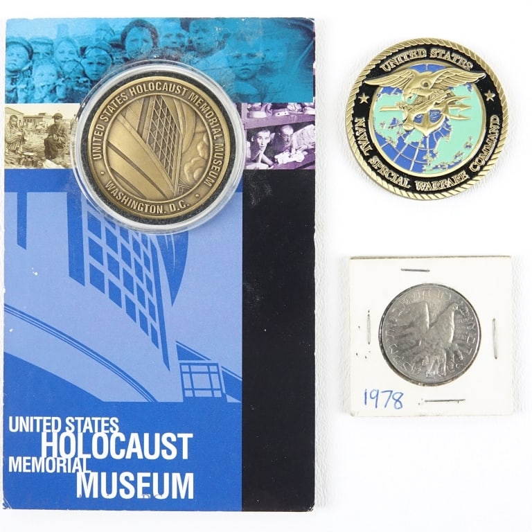 1978 - 2011 USA & Israel Medals (3): Three (3) United States and Israel commemorative medals as follows: ---(n/d) bronze United States Holocaust Memorial Museum medal in OP; ---1978 Israel Ben Shahn dove token commemorates the 30th anniv