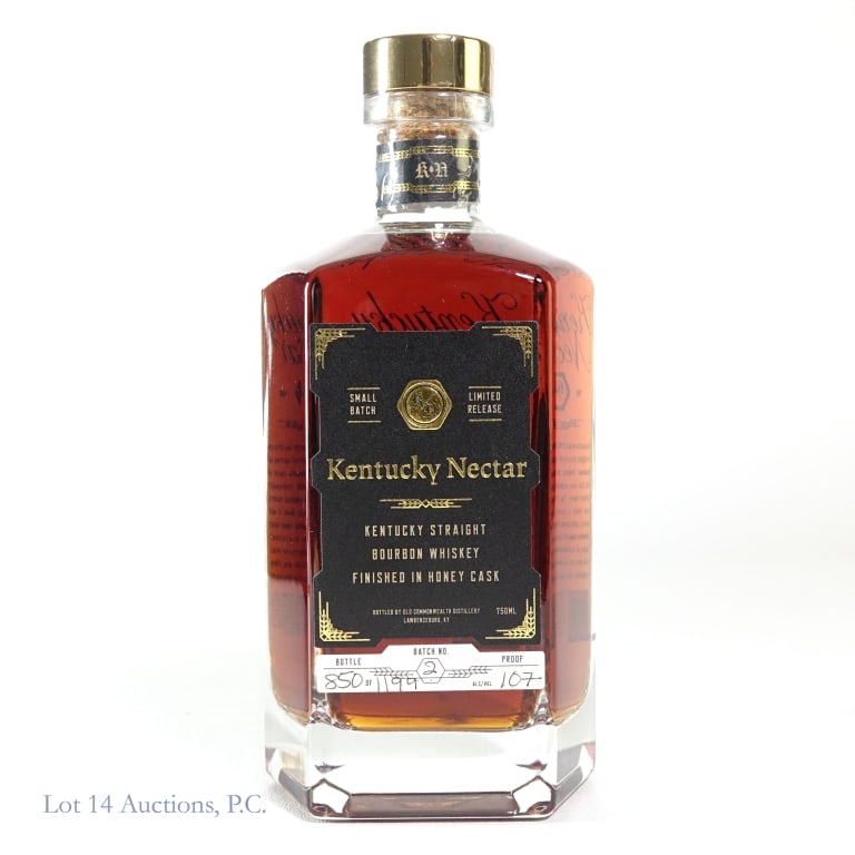 Kentucky Nectar Honey Cask Bourbon (Batch 2): Kentucky Nectar Honey Cask Small Batch Bourbon, 107 Proof, 750 ml, Batch #2, Bottle #850 of 1199 bottles. Small batch, limited release.