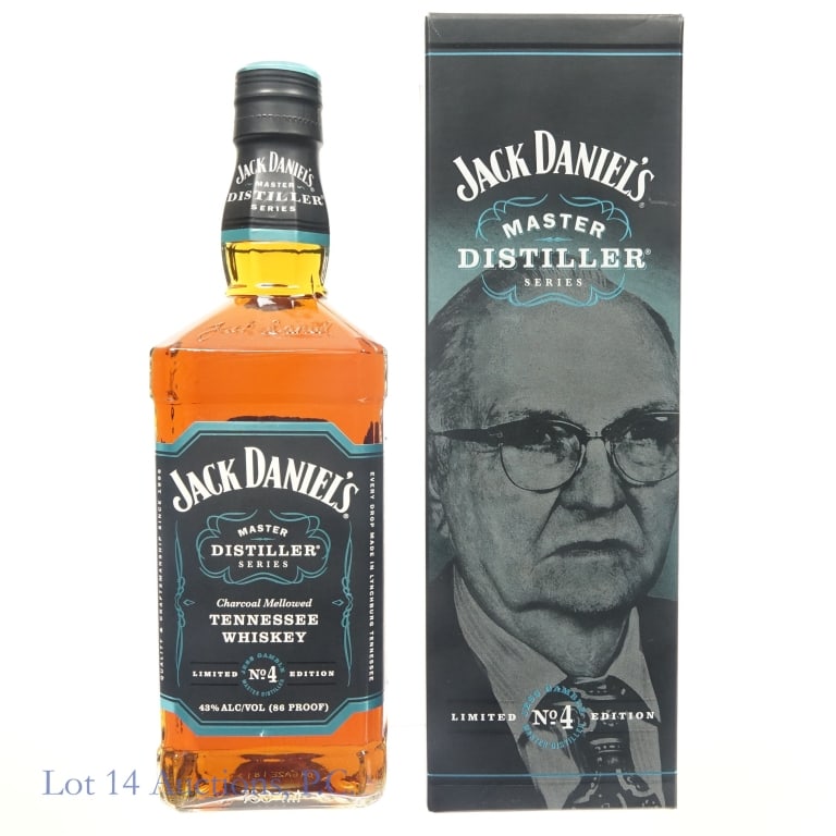 Jack Daniel's Master Distiller Series 4 Whiskey: Jack Daniel's Master Distiller Series 4 Tennessee Whiskey, 86 Proof, 750 ml, Master Distiller Jesse Cowan, "Jess Gamble", 1964-1966. Bottle #ACJ9821. Nicks on lower front and side labels. Original box