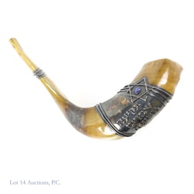 Judaica Shofar w/ Sterling, Rams Horn Instrument