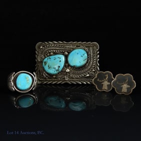 Sterling Silver Belt Buckle, Ring, Cuff Links