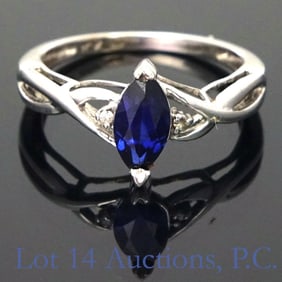 10k White Gold Ring Blue Sapphire, Diamonds Sz 4.5