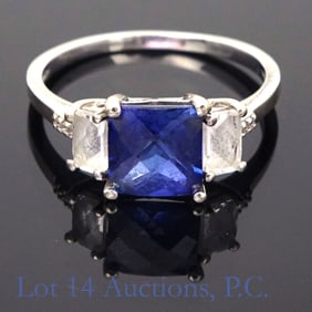10k White Gold Blue Sapphire Ring Sz. 8