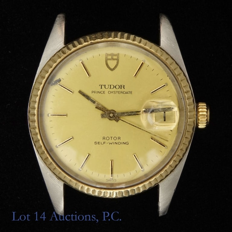 Tudor Prince Oysterdate Two Tone Watch by Rolex: Men's wristwatch - Mid- 1980s Tudor Prince Oysterdate, ref. 75203. Running when observed, not checked for accuracy or serviced. 34.2mm stainless steel case, 41.5mm lug-to-lug, 19mm lug width, 10.mm th
