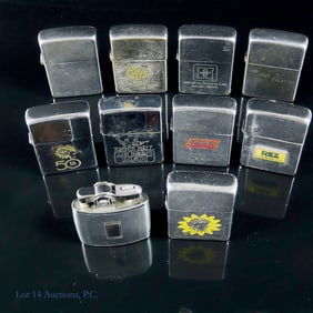 Zippo Lighters With Advertising (9) + 1 Ronson