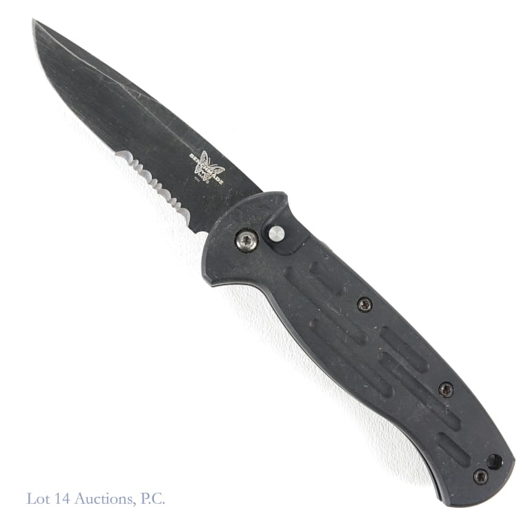 Benchmade Spring Assisted 154CM Knife: Benchmade Spring Assisted knife. The blade is marked 9050 and 154CM. High quality knife made in the USA. The blade and handle both exhibit some wear from normal use.