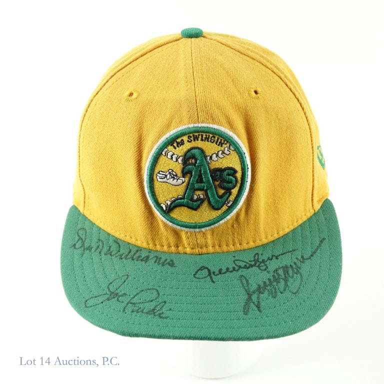 Jackson / Fingers / Williams Signed A's Hat (JSA): Reggie Jackson / Rollie Fingers / Dick Williams / Joe Rudi Autographed Oakland A's Hat (JSA Certification: M42096). 3 Hall of Famers! Please see images for details regarding condition.