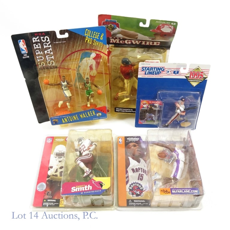 5 Sports Figures McGwire Ripken Walker Smith: Mix of Starting Lineup, McFarlane, and Mattel action figures. Included are the following: McFarlane Sports Picks Series 6 Emmitt Smith***McFarlane Sports Picks Vince Carter***1995 Starting Lineup Cal