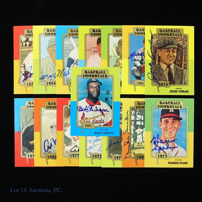 15 Signed Baseball Immortals Cards: 15 signed Baseball Immortals cards. The following signatures are included: Ralph Kiner, Bill Terry, Monte Irvin, Johnny Mize, Billy Williams, Rick Ferrell, Jocko Conlon, Bob Lemon, Al Kaline, Al Lopez