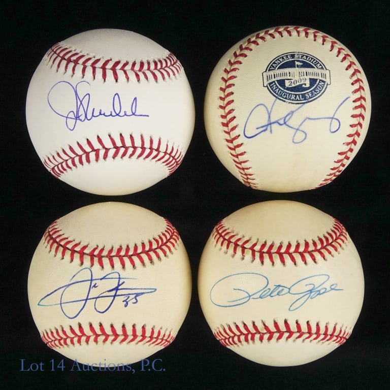 4 Signed Baseballs Rose Maddon Thomas Rodriguez: Collection of four signed baseballs from the following players: Alex Rodriguez signed Yankee Stadium Inaugural Season baseball***Joe Maddon signed Official Major League (Manfred) baseball with hologra