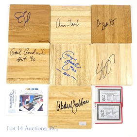 7 Signed Basketball Hardwood Floor Tiles w/Jabbar