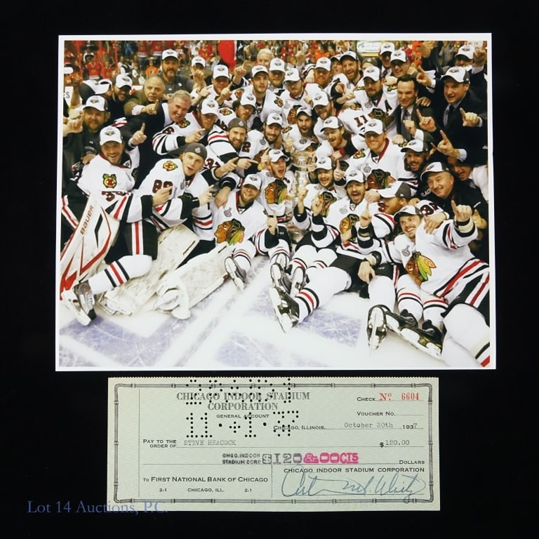 Blackhawks Arthur Wirtz Signed Check: Arthur Wirtz was a pioneer in the early days of the NHL. Offered here is a check from the Chicago Indoor Stadium Corporation signed by Arthur Wirtz. The check is dated October 30, 1937. Also included 