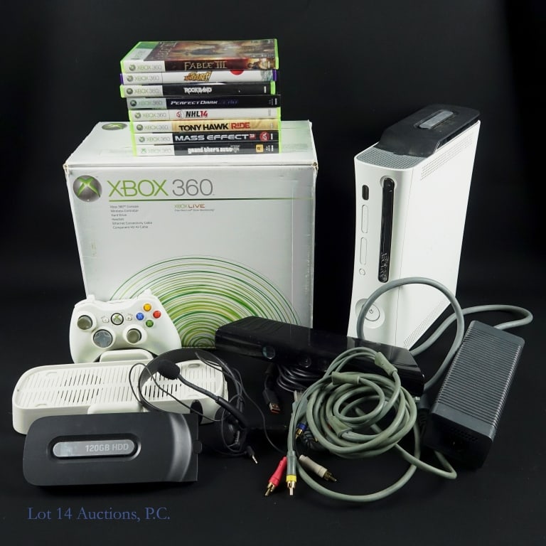 XBox 360 System, 120GB HD's, Games, Accessories: XBox 360 System, 120GB HD's, Games, Accessories. Per consigner TESTED, ALL COMPONENTS WORK. XBox 360 System with accessories, two (2) 120 GB hard drives, box and 8 games. Games included: Fable III; Gr