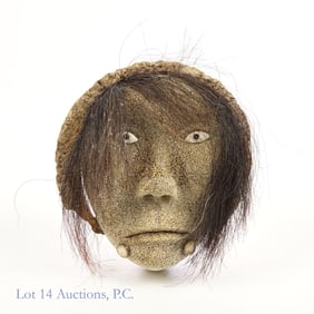 Inuit Whalebone Spirit Mask w/ Hair, 8" x 8"