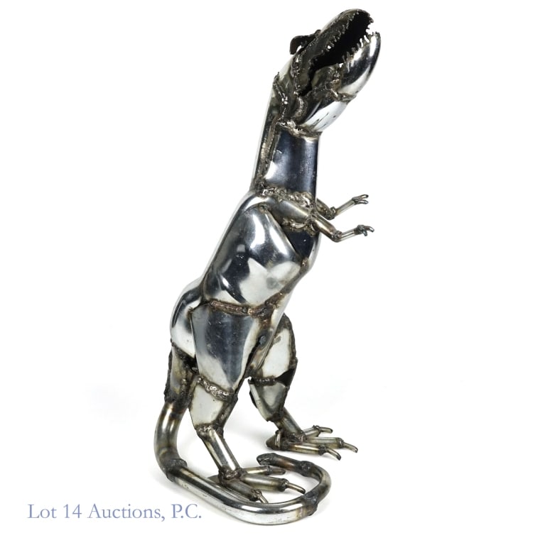 John Kearney (1924-2014) Commissioned Sculpture: John Kearney (1924-2014) Commissioned Sculpture. LOCAL PICK UP ONLY. Commissioned Tyrannosaurus Rex sculpture by John Kearney (b.1924 - d. 2014). 24" x 9" x 11". Signed "JK" on left thigh. 12 lbs. Joh