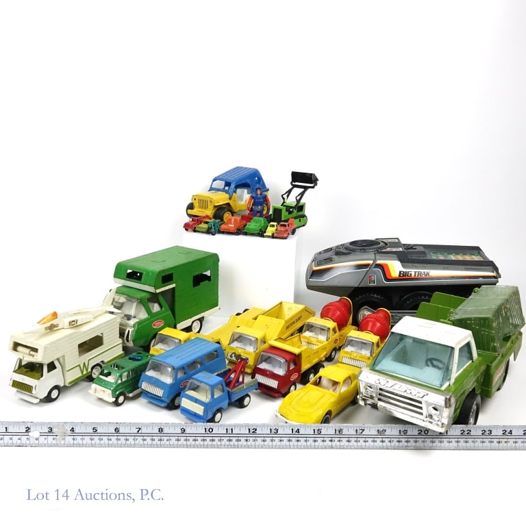 Tonka, Tootsie Toys, Nylint Toy Trucks (+20): Tonka, Tootsie Toys, Nylint Toy Trucks (+20). Collection trucks, cars and other vehicles from the 60's and beyond. Items included: Nylint Jungle Wagon - missing half of cage, other half is heat damage