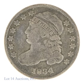 1834 USA Silver Capped Bust Dime (F+)