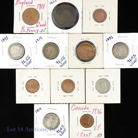 1826 - 1940 Various UK & Canada Coins (12)