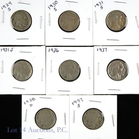 1929 - 1938 USA Buffalo Nickels - Full Dates (8)
