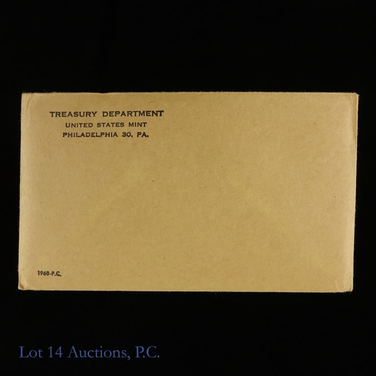 1960 USA Silver 5-Coin Proof Set in SEALED OGP: 1960 United States silver 5-coin proof set (Philadelphia Mint) in originally sealed OGP, unopened after 65 years. (Possibly a small date set?) Half dollar, quarter and dime metal is 90% silver. Mintag