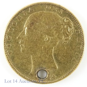 1864 Britain Victoria Gold Sovereign (w/ Hole)
