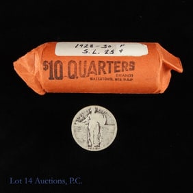 1928 - 1930 90%-Silver St. Liberty 25c Roll (40)