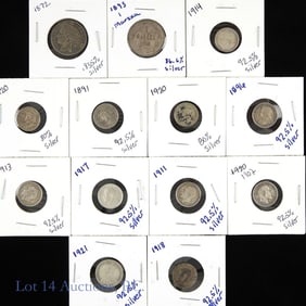 1872 - 1921 +80% Silver World Coins (13)