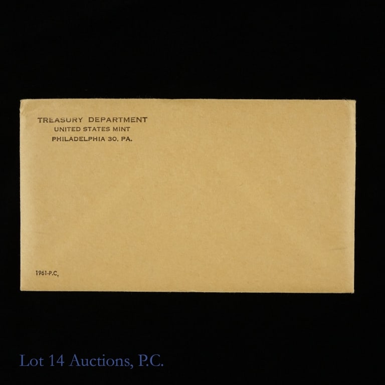 1961 USA Silver 5-Coin Proof Set in SEALED OGP: 1961 United States silver 5-coin proof set (Philadelphia Mint) in originally sealed OGP, unopened after 64 years. Half dollar, quarter and dime metal is 90% silver. Mintage is 3,028,244. *** Lot 14 Au