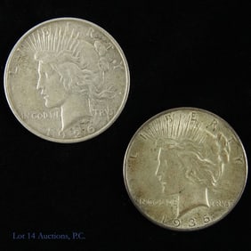 1926-D & 1935 USA Silver Peace Dollars (2)