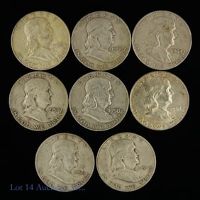 1954 - 1963 USA Silver Franklin Half Dollars (8)