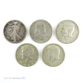 1917 - 1968 USA Silver Half Dollars (5)