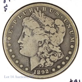 1892 (S) USA Silver Morgan Dollar (VG+)