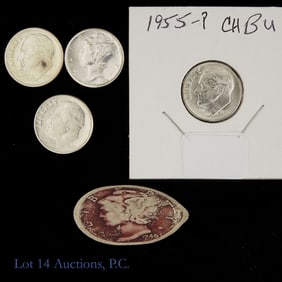 1934 - 1955 USA 90% Silver Dimes (5)