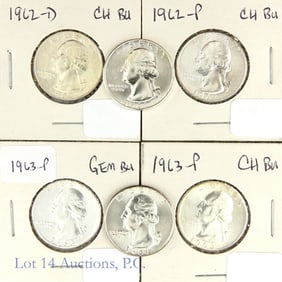 1961 - 1963 USA Silver Washington Quarters (6)