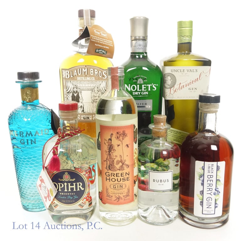 8 Bottles of Gin LOCAL PICK UP ONLY NO SHIPPING: LOCAL PICK UP ONLY. NO SHIPPING FOR THIS LOT. Eight (8) bottles of gin for local pick up only. Nolet's Dry Gin, Holland, 47.6%abv, 750ml. Mermaid Gin, Isle of Wight, 42%abv, 750ml. opihr Oriental Lond