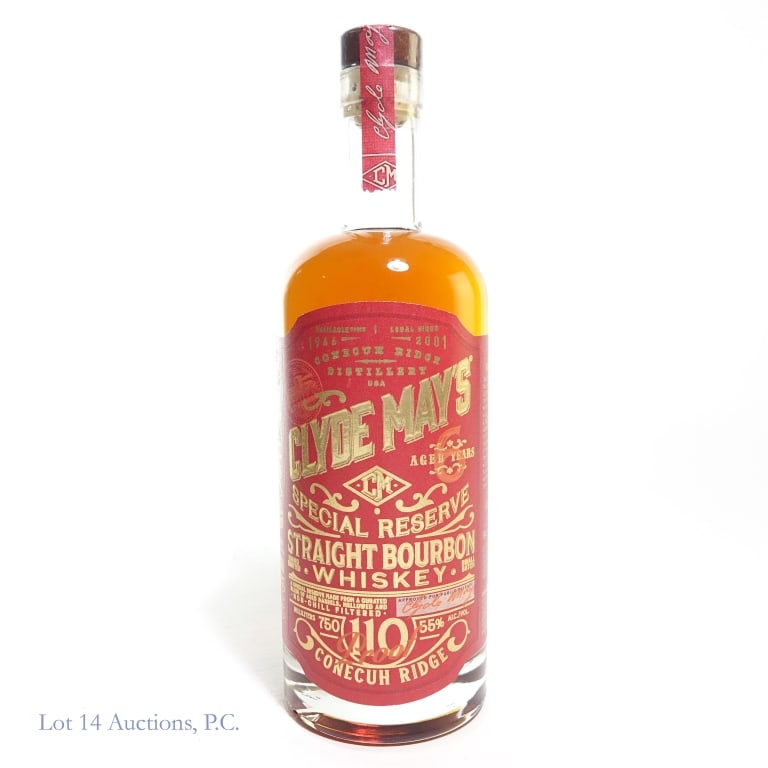 Clyde May's 6 Year Small Batch Bourbon: Clyde May's 6 Year Small Batch Bourbon. 110 Proof, 750ml. Conecuh Ridge.