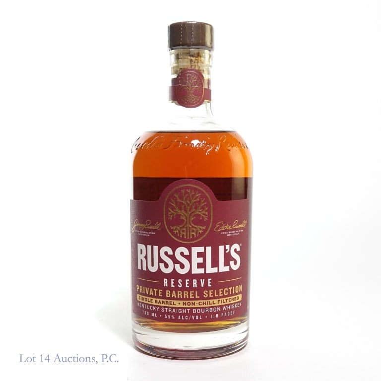 Russell's Reserve 9 Yr Single Barrel Bourbon Pick: Russell's Reserve 9 Year Single Barrel Bourbon, 110 Proof, 750 ml, Kenny's Liquor Selection, Bottled: 06-10-24, Dumped: 05-13-24, Distilled: 11-10-14, barrel 23-0103, warehouse TY-K, Floor 4.