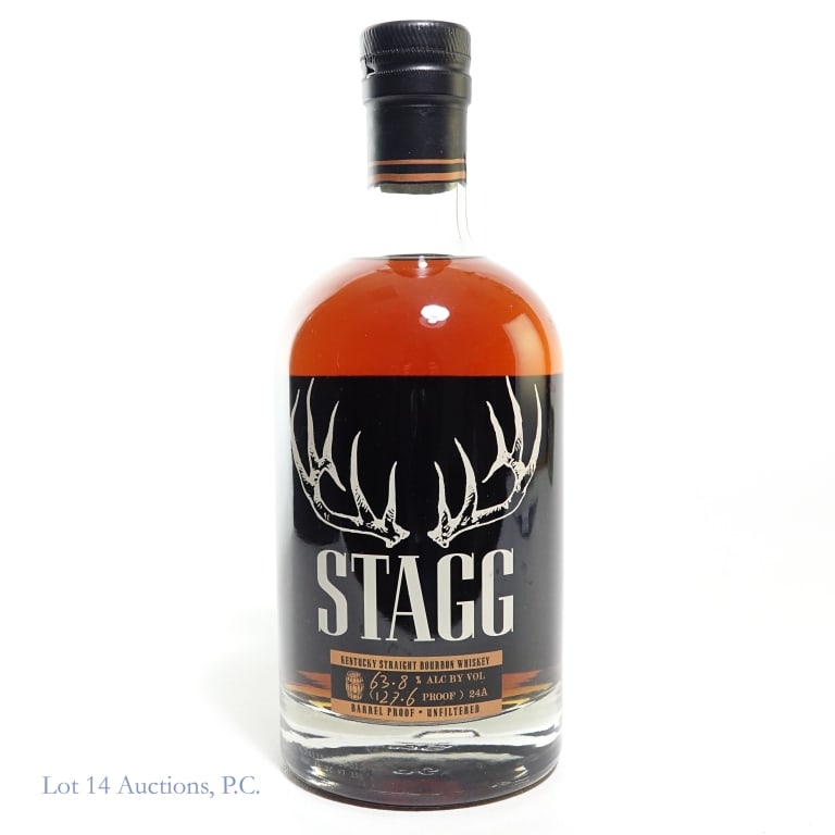 Stagg Barrel Proof Bourbon (Batch 24A, 127.6 pf): Stagg Barrel Proof Bourbon (2024), 127.6 Proof, 750 ml, Batch #24A. Etch: L24115 01 10:31D.