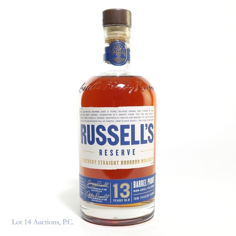 Russell's Reserve 13 Year Barrel Proof Bourbon: Russell's Reserve 13 Year Barrel Proof Bourbon, 114.8 Proof, 750 ml.