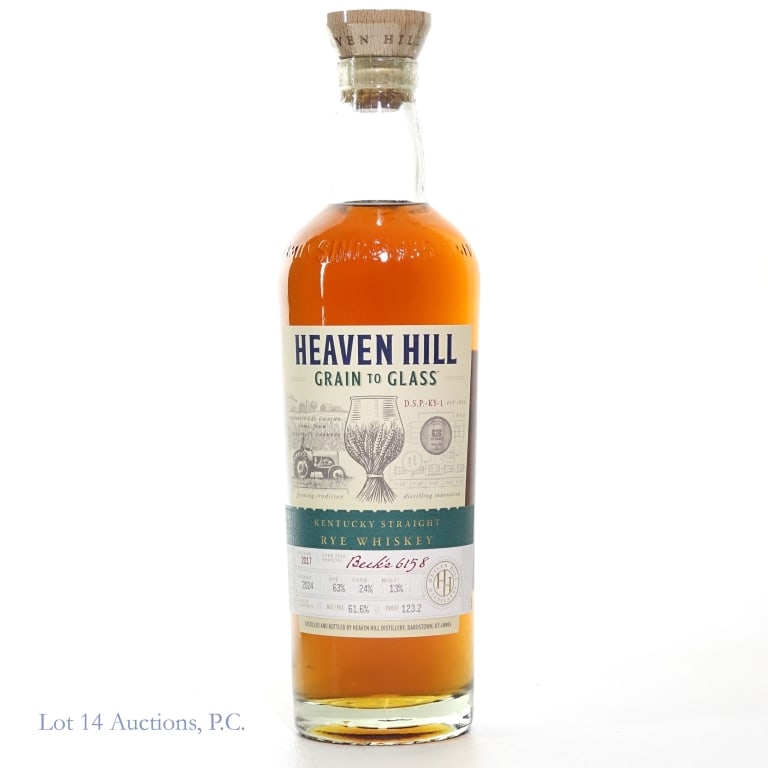 Heaven Hill Grain to Glass Rye (2024): Heaven Hill Grain to Glass Rye (2024), 123.2 Proof, 700 ml, Corn Seed Varietal: Beck's 6158, Distilled: 2017, Bottled: 2024.