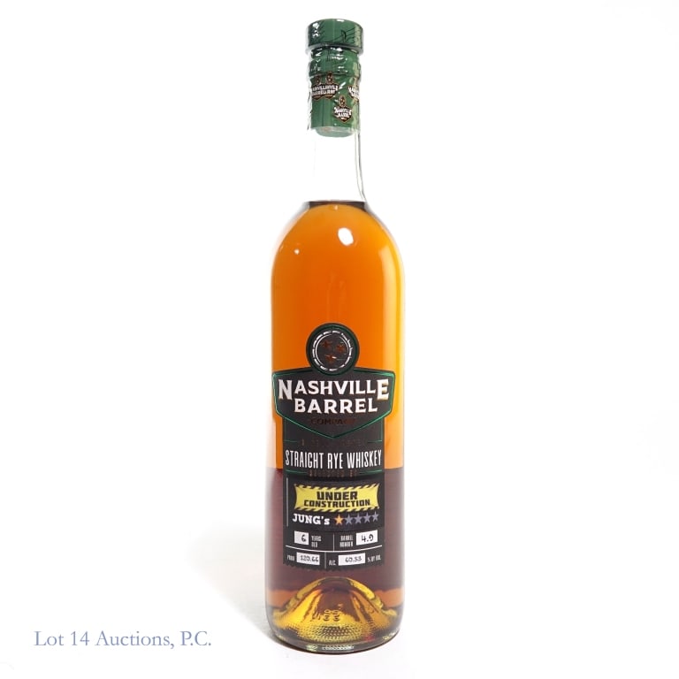 Nashville Barrel Co. 6 Yr Rye Jung's Pick: Nashville Barrel Company Rye Whiskey, 6 years old. 120.66 proof (60.33%abv), 750ml. Barrel No. 4.9. "under Construction" Jung's pick.