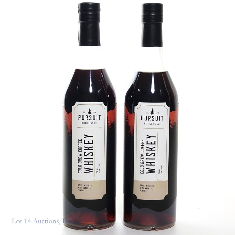Pursuit Distillery Cold Brew Coffee Whiskey (2): Two (2) bottles total in this lot. 2- Pursuit Distilling Co. Cold Brew Coffee Whiskey. 750 ml. 30% ABV.