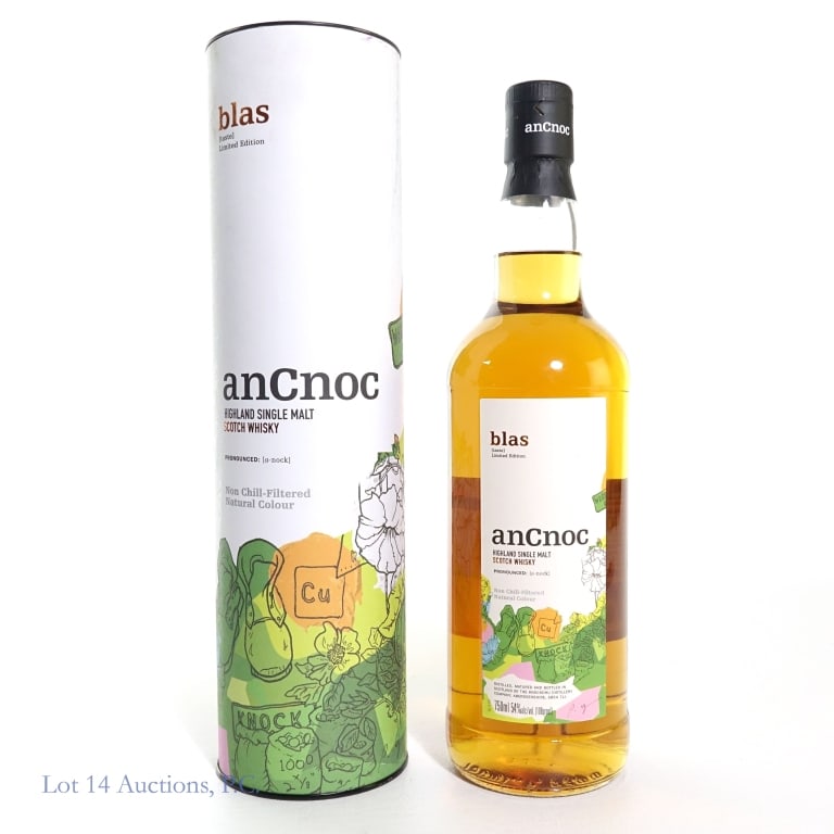 Ancnoc Blas Limited Ed. Single Malt Scotch: Ancnoc Blas Limited Edition Highland Single Malt Scotch Whisky, 54%abv, 750ml, in cylinder.