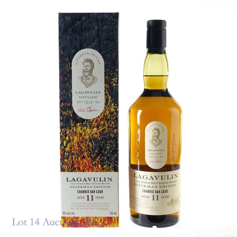 Lagavulin 11 Yr Offerman Edition Scotch (3rd Ed): Lagavulin 11 Year Offerman Edition Charred Oak Cask Single Malt Scotch, 92 Proof, 750 ml, 3rd Edition of 4 so far. Box included.
