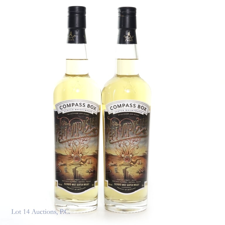 Compass Box "The Peat Monster" Scotch Whisky (2): Two (2) bottles of Compass Box "The Peat Monster" Blended Scotch Whisky, from Whiskymaker John Glaser. 45%abv, 750ml.