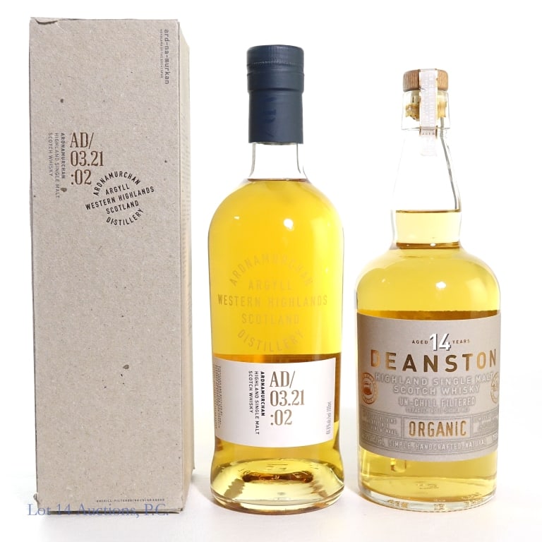 14 Yr. Deanston, Ardnamurchan Highland Scotch (2): Two (2) bottles of Highland / Western Highlands Single Malt Scotch Whisky. #1 - 14 Year old Deanton Organic Highland Single Malt Scotch Whisky, 46.3%abv, 750ml. #2 - Ardnamurchan AD/03.21:02 Argyll We