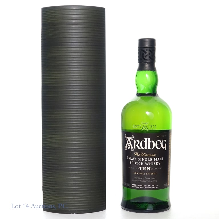 Ardbeg Ultimate 10 Year Islay Single Malt Scotch: 10 Year old Ardbeg The Ultimate Islay Single Malt Scotch Whisky, 46%abv, 750ml, in tin.