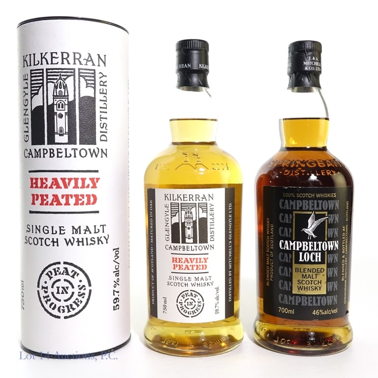 Kilkerran Glengyle SM & Campbeltown Loch Scotch, 2: Two (2) bottles of Campbeltown Scotch. #1 - Glengyle Distillery Kilkerran Campbeltown Heavily Peated Single Malt Scotch Whisky, 59.7%abv, 750ml, in cylinder. #2 - Springbank Campbeltown Loch Blended M