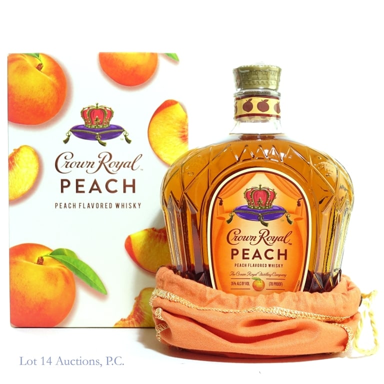 Crown Royal Peach Canadian Whisky: Crown Royal Peach Flavored Canadian Whisky, 70 Proof, 750 ml, Original box and bag included.
